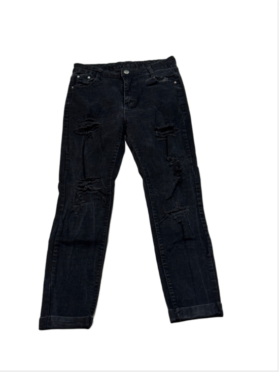 Unbranded Denim - Distressed Black Denim Jeans with Rolled Cuffs